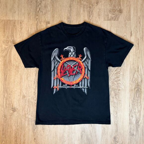 Slayer Graphic T-Shirt Eagle Emblem Black Red Gray Large Metal Band Tee - Picture 1 of 4